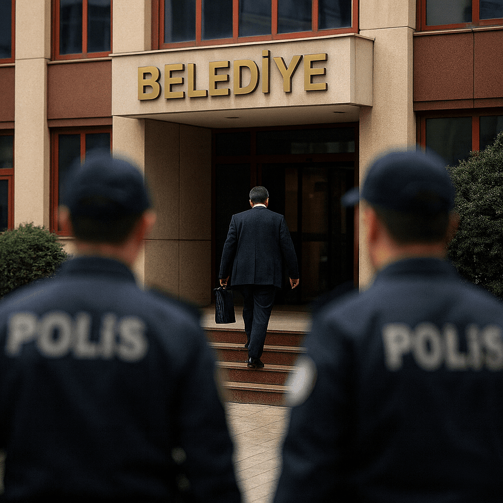 Bayrampaşa Belediyesi binası önünde polis eşliğinde gözaltı işlemleri – yolsuzluk ve rüşvet soruşturması