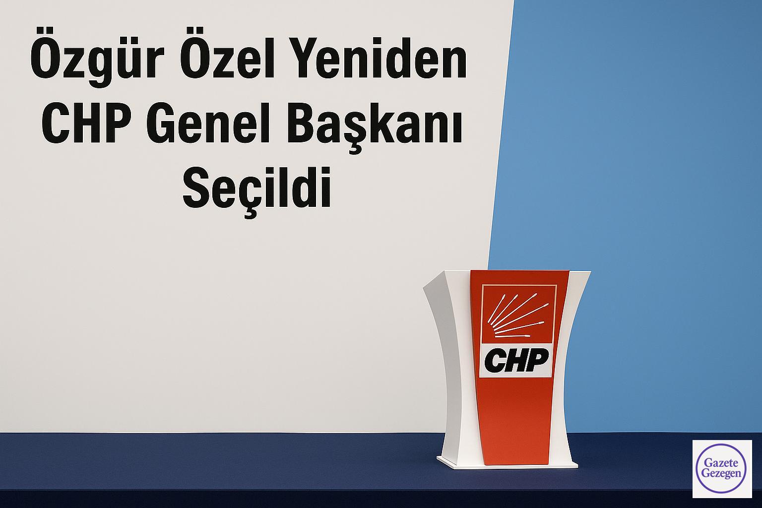 CHP 22. Olağanüstü Kurultayı kürsü görseli, Özgür Özel yeniden genel başkan seçildi – Gazete Gezegen
