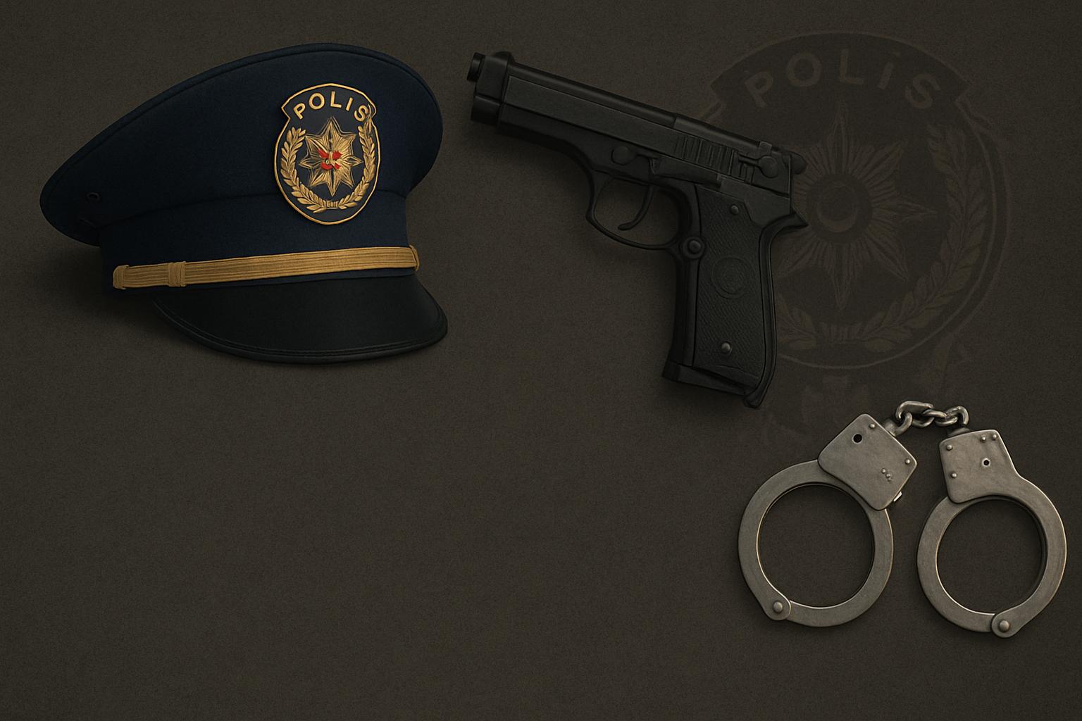 Polis şapkası, silah ve kelepçe ile polislerin hak ve çalışma koşulları için verdiği mücadeleyi simgeleyen görsel - #gazetegezegen