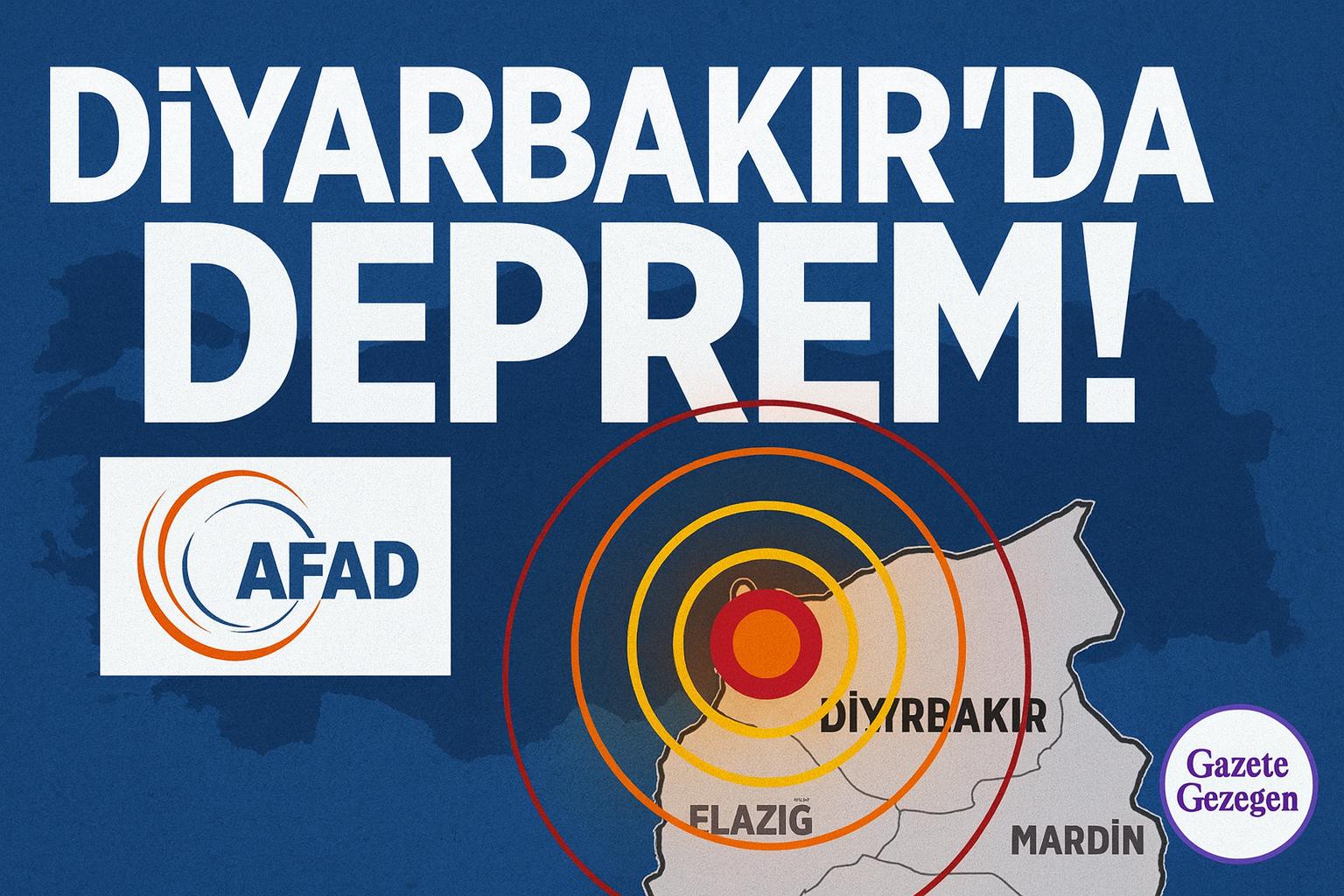 Diyarbakır’da 4,0 büyüklüğünde deprem – AFAD verilerine göre Hani merkezli deprem haritası, sarsıntı halkaları ve Gazete Gezegen logosu.