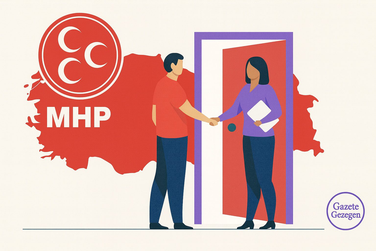 MHP “Hayırlı Günler Komşum” saha çalışması görseli – Türkiye haritası ve kapı ziyareti temalı, Gazete Gezegen