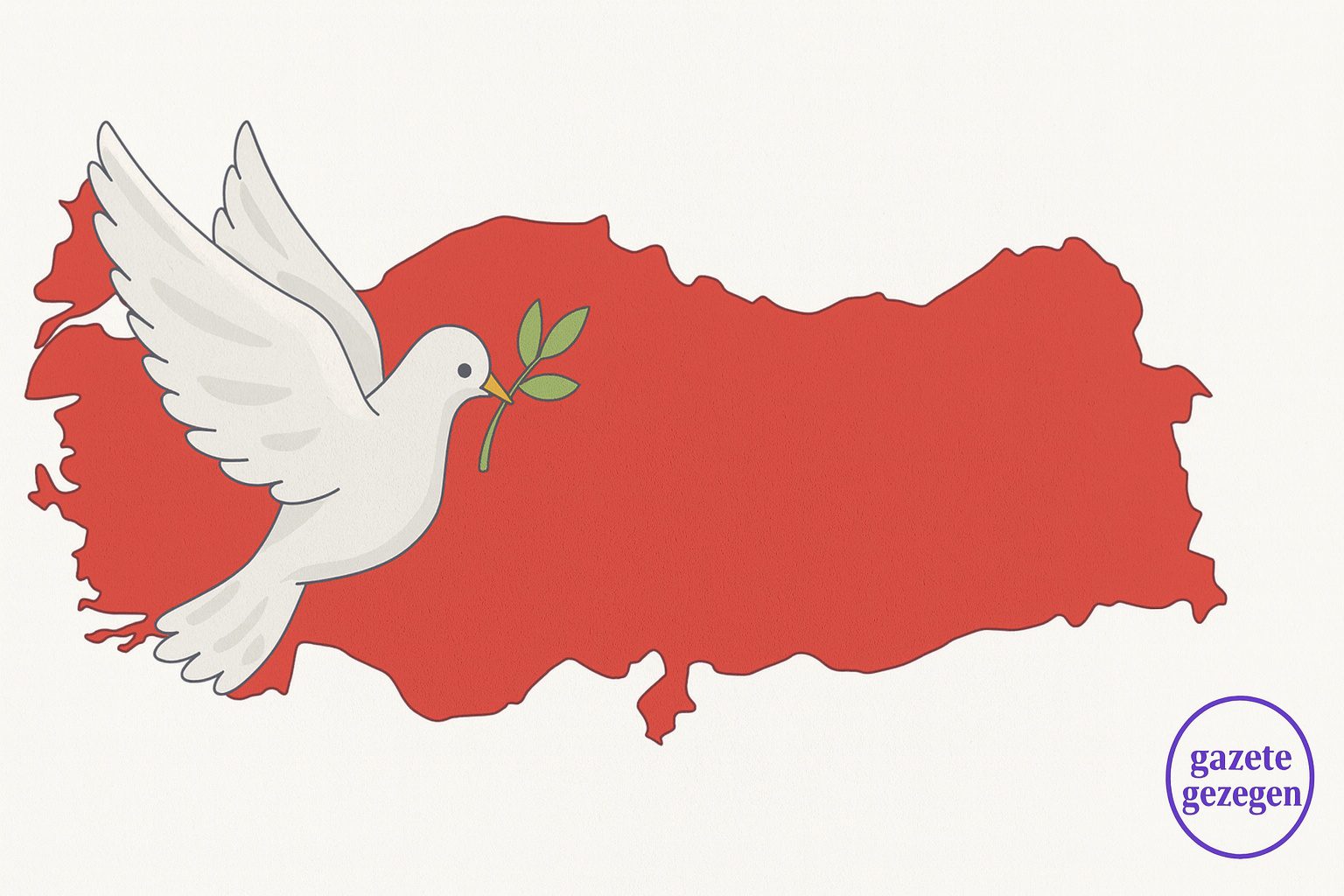 Türkiye haritası üzerinde zeytin dalı taşıyan beyaz güvercin, barış sürecini simgeleyen illüstrasyon – #gazetegezegen