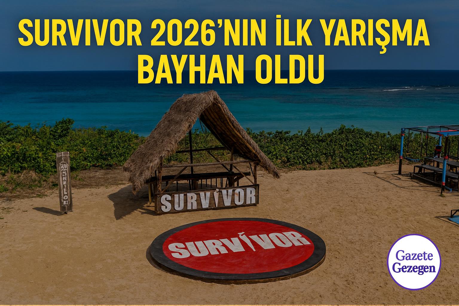 Survivor 2026 yarışma alanı, tropik ada atmosferinde çekilmiş sahne; Bayhan’ın yarışmacı olarak açıklandığı duyuru görseli – Gazete Gezegen