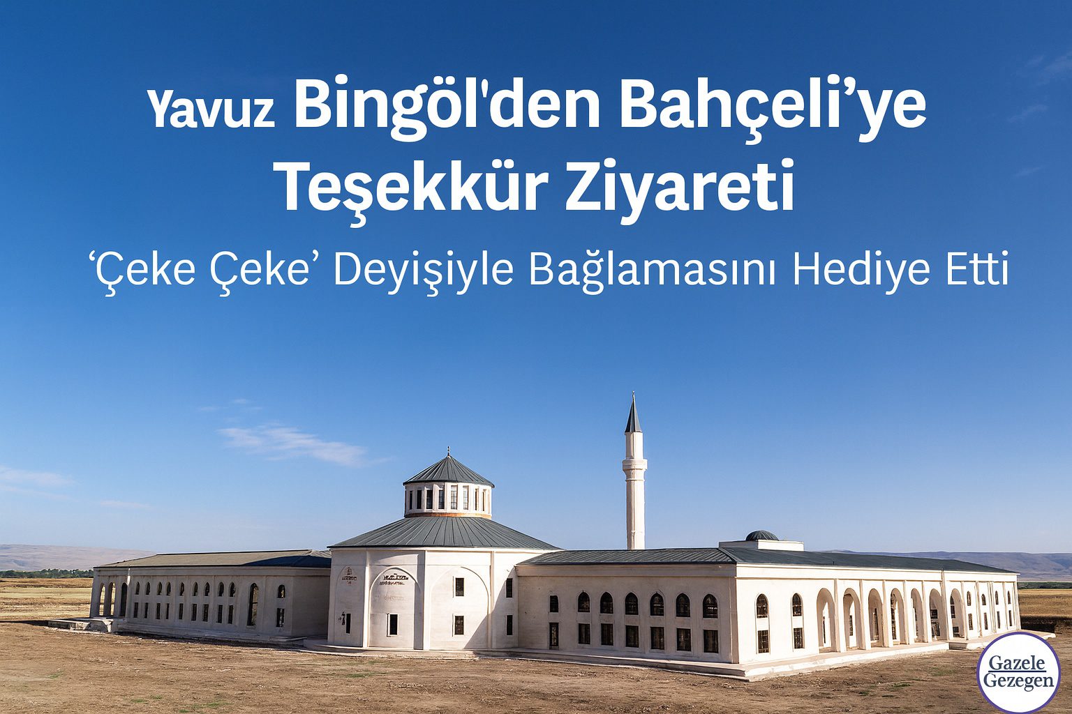 Yavuz Bingöl’ün, Devlet Bahçeli’ye “Çeke Çeke” deyişini çaldığı ve bağlamasını hediye ettiği ziyaretini simgeleyen, Horasan Erenleri Dergâhı Cemevi açılışına dair görsel.