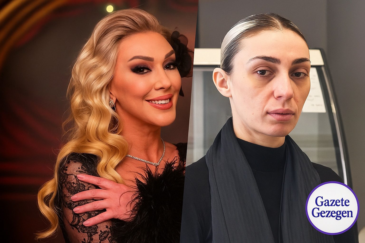 Şarkıcı Güllü ve kızı Tuğyan Ülkem’in yan yana görüldüğü kolaj fotoğraf; Güllü gülümserken Tuğyan ciddi bir ifadeyle kameraya bakıyor. #gazetegezegen