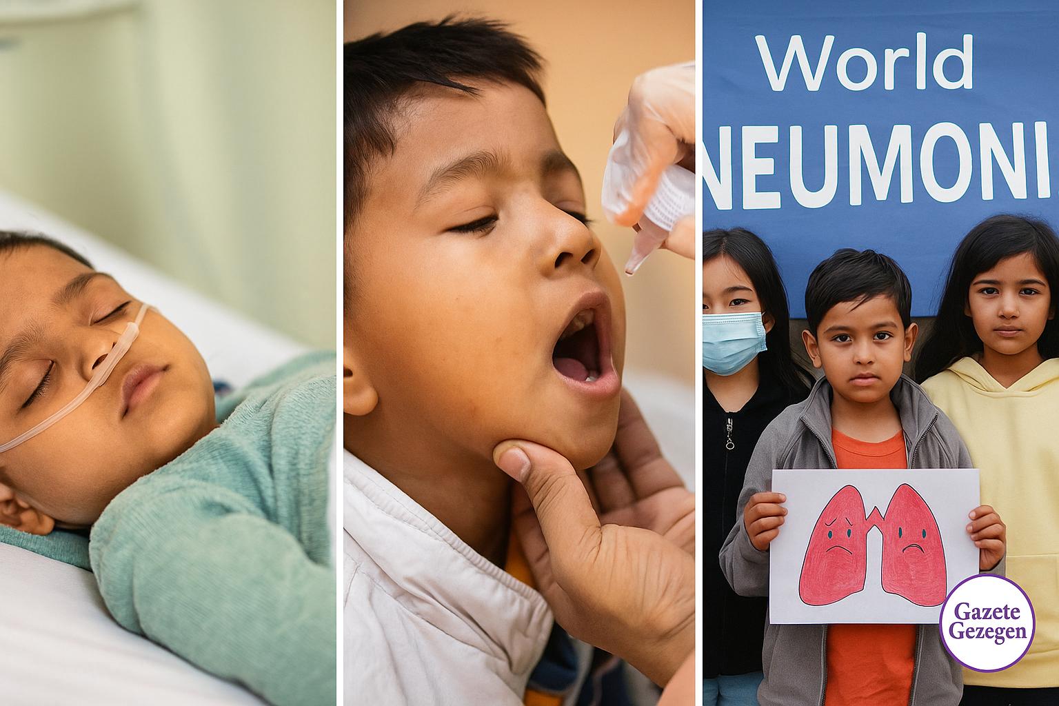 Oksijen maskesiyle tedavi edilen çocuk ve yanında sağlık çalışanı