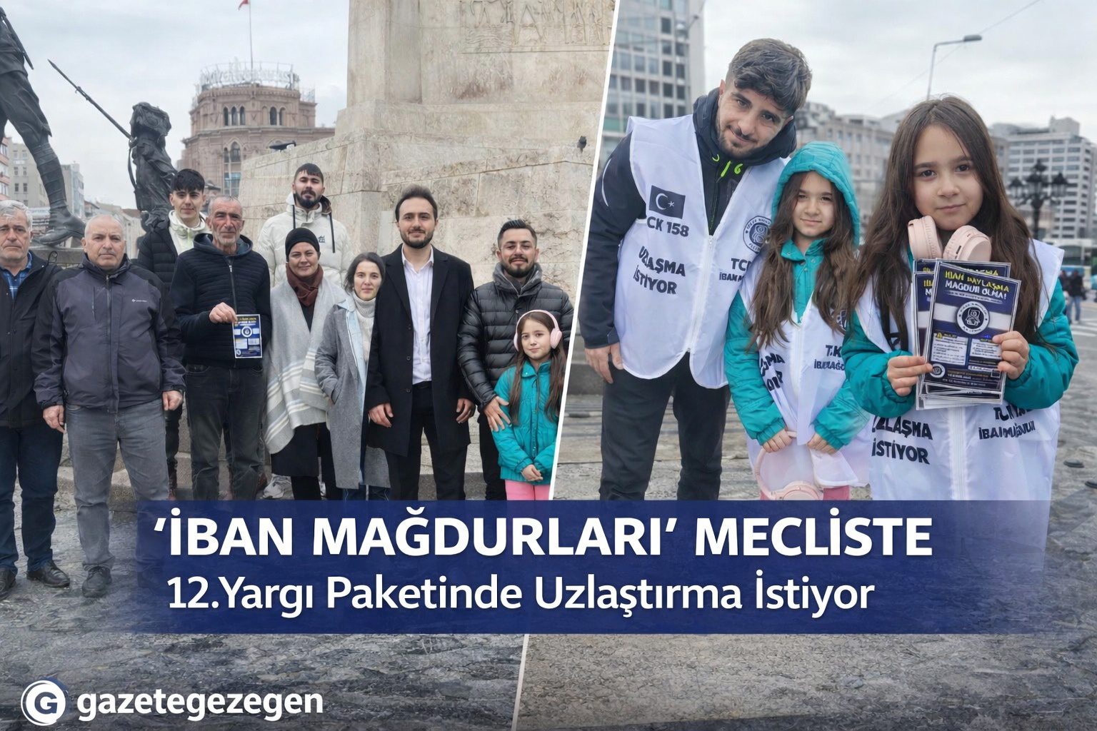 IBAN mağdurlarının Meclis önünde 12. Yargı Paketi kapsamında uzlaştırma talebiyle yaptığı basın açıklamasından görüntü.