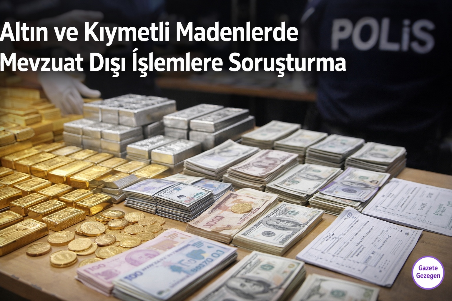 Altın ve kıymetli maden ticaretine yönelik yürütülen soruşturma kapsamında operasyonda ele geçirilen altın, gümüş ve dövizler