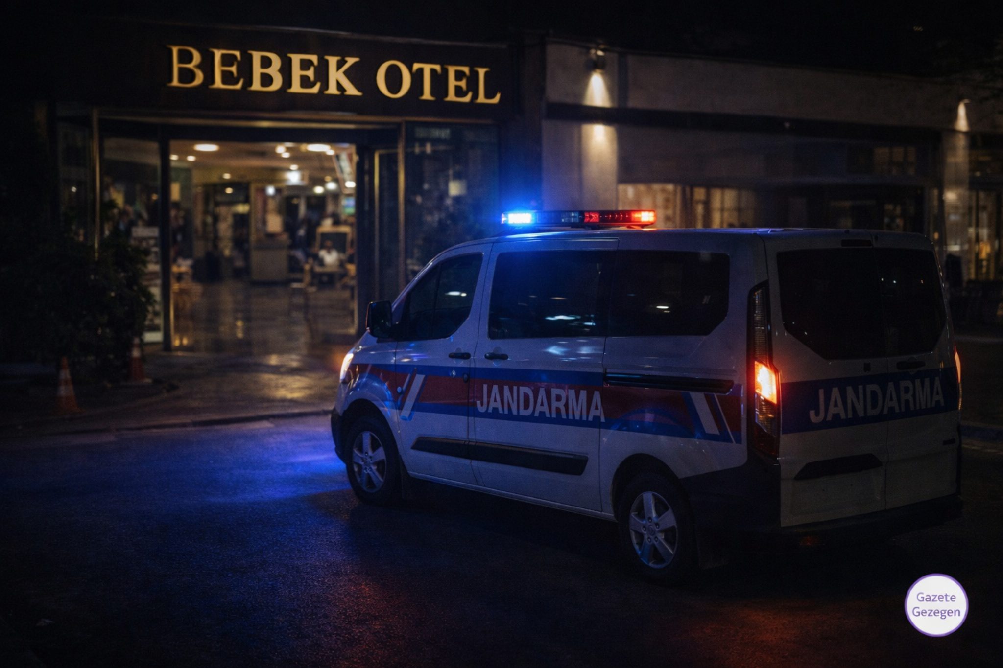 Bebek Otel önünde gece saatlerinde jandarma ekiplerinin düzenlediği operasyonu temsilen hazırlanan haber görseli