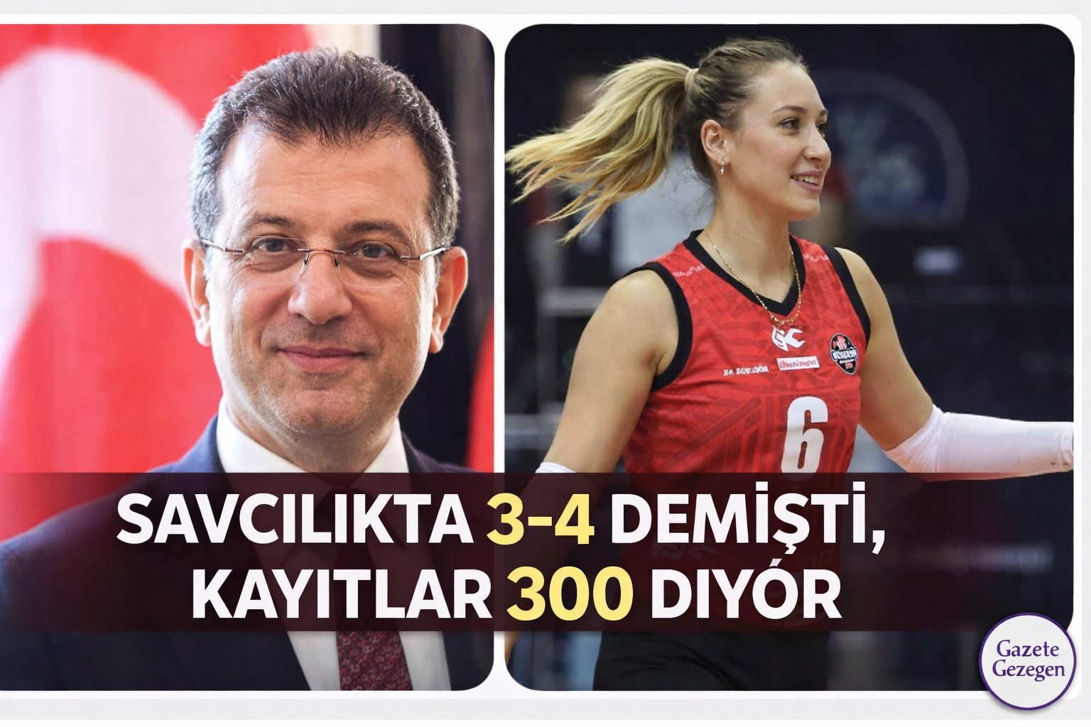 Savcılık ifadesi ile telefon kayıtları arasındaki farkı konu alan habere ait görsel; Ekrem İmamoğlu ve Derya Çayırgan fotoğrafları üzerinde “Savcılıkta 3-4 denmişti, kayıtlar 300 diyor” ifadesi yer alıyor.