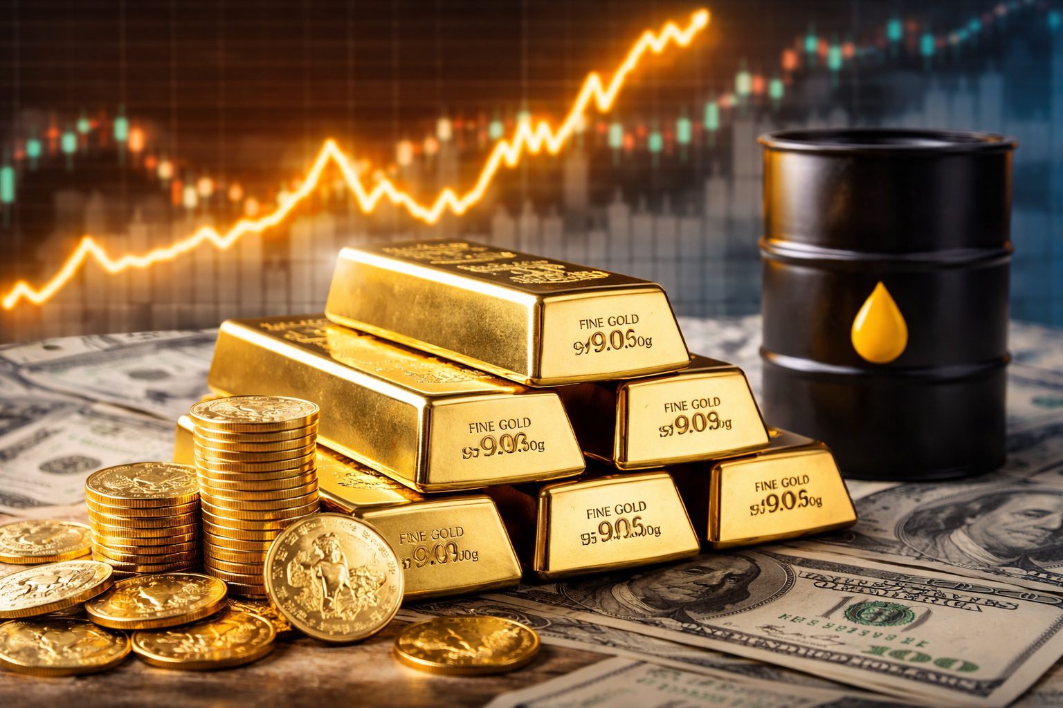 Altın fiyatları düşüşte, dolar ve petrol etkisiyle gerileyen piyasa görseli