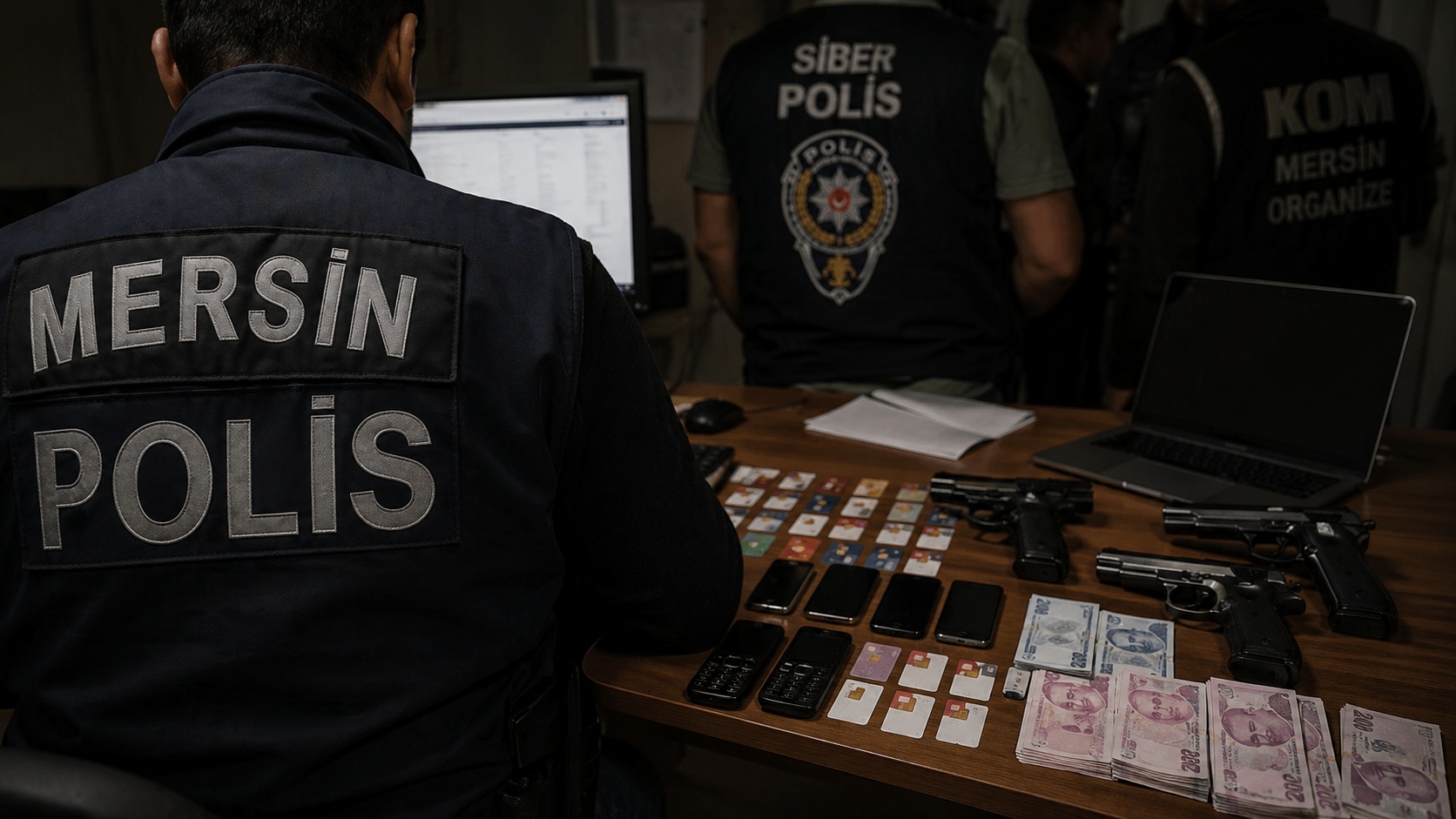 Mersin’de dolandırıcılık operasyonunda ele geçirilen para, telefon ve dijital materyaller