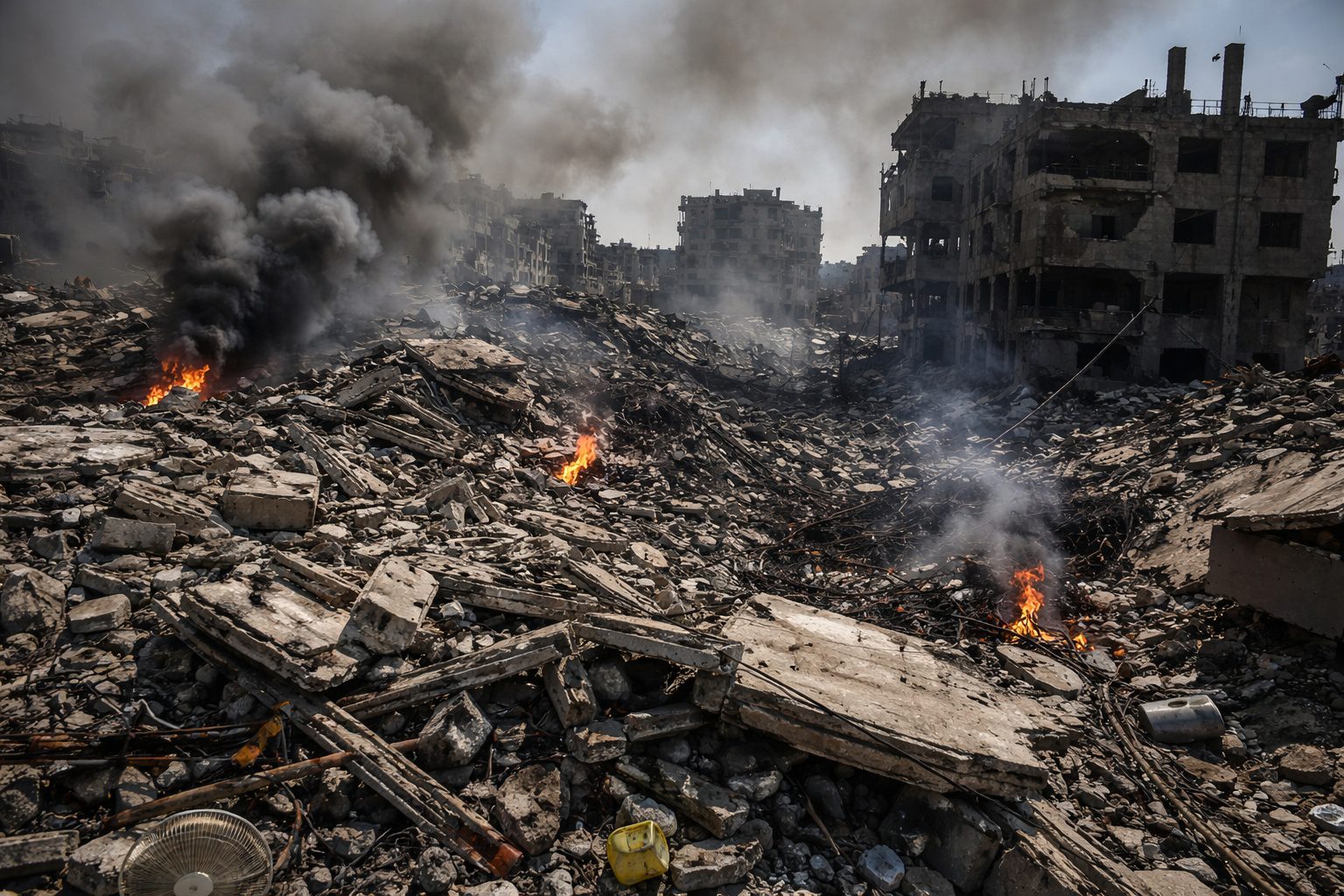 Gazze’de yıkılmış binalar ve saldırılar sonrası oluşan enkaz görüntüsü