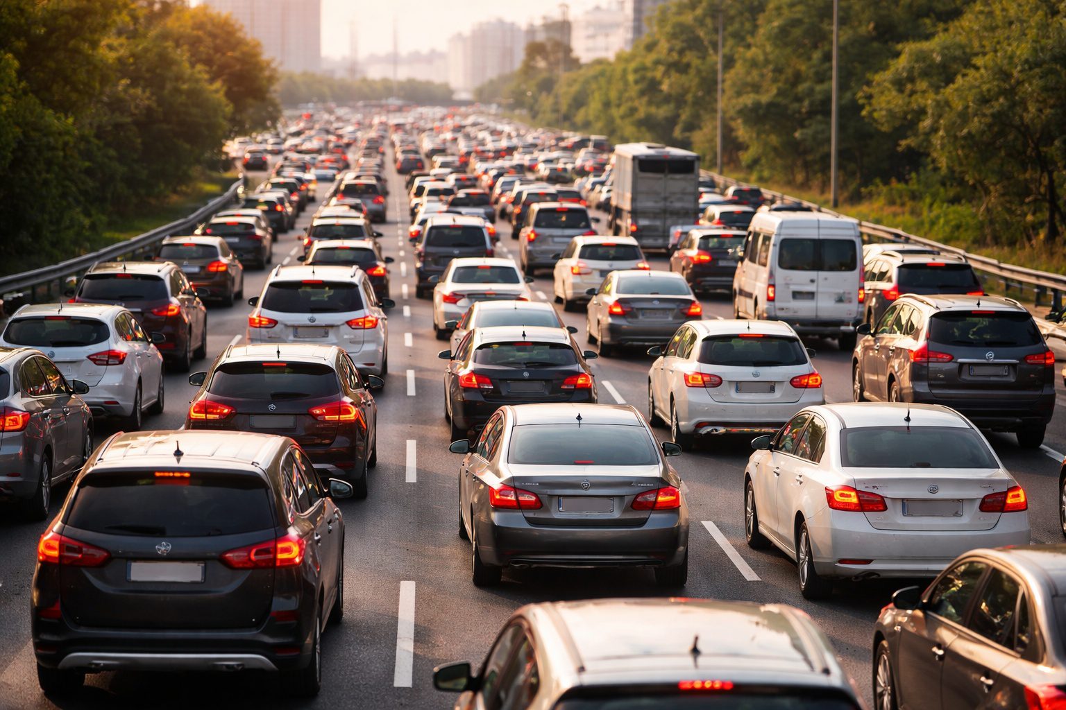 Türkiye’de yoğun trafik görüntüsü, çok şeritli yolda artan araç sayısı ve sıkışık trafik akışı