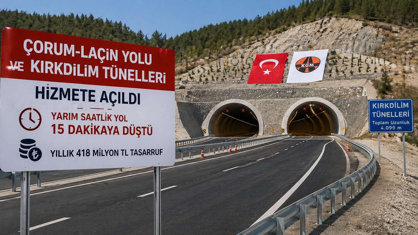 Çorum-Laçin Yolu açıldı: Kırkdilim Tünelleriyle süre yarıya indi
