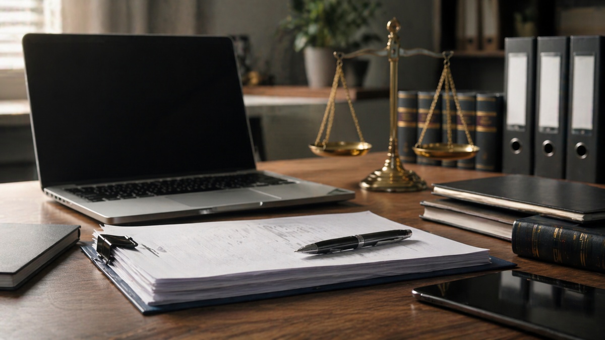 Aile, çocuk ve dijital düzenlemeleri temsil eden ofis masasında laptop ve evraklar