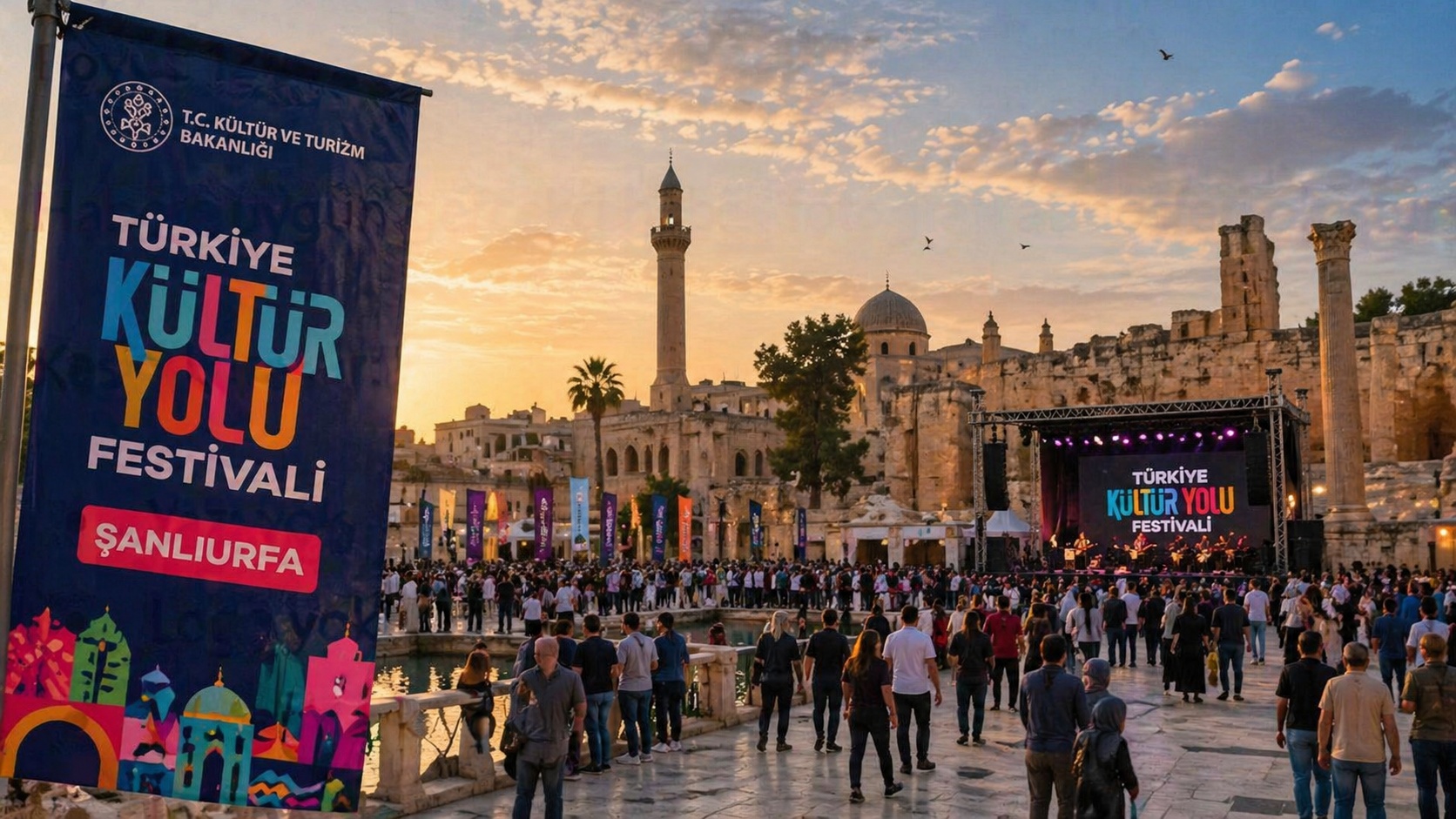 Şanlıurfa’da düzenlenen kültür yolu festivali alanı ve sahne etkinliği