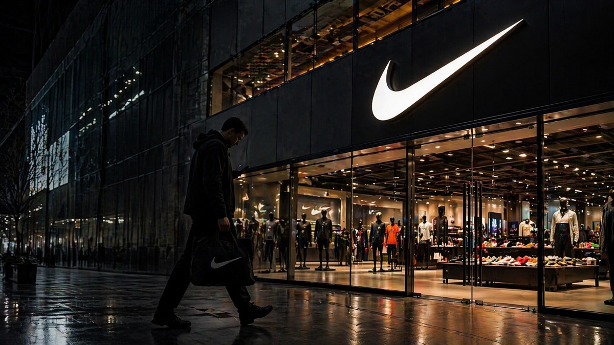 Nike mağazası dış cephe gece görünümü ve küresel işten çıkarma kararıyla ilgili haber görseli