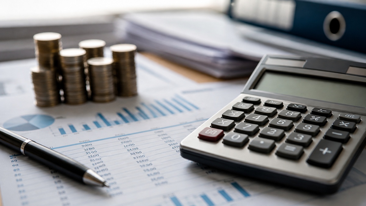 Vergi düzenlemesi ve ekonomi paketi kapsamında finansal hesaplama ve analiz ortamını temsil eden masa