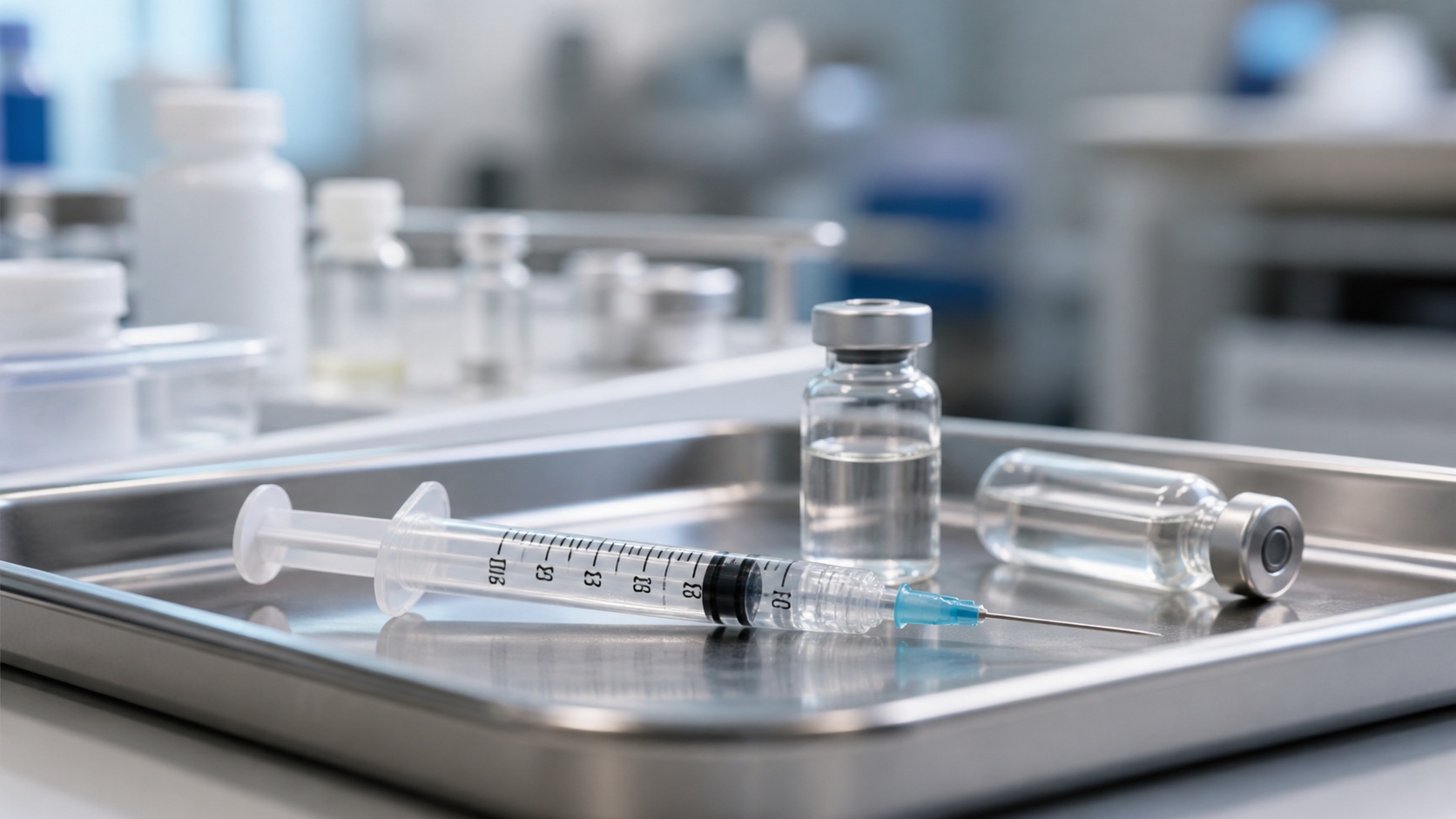 Zayıflama iğnesi ve tıbbi enjektörlerin yer aldığı klinik ortam görüntüsü