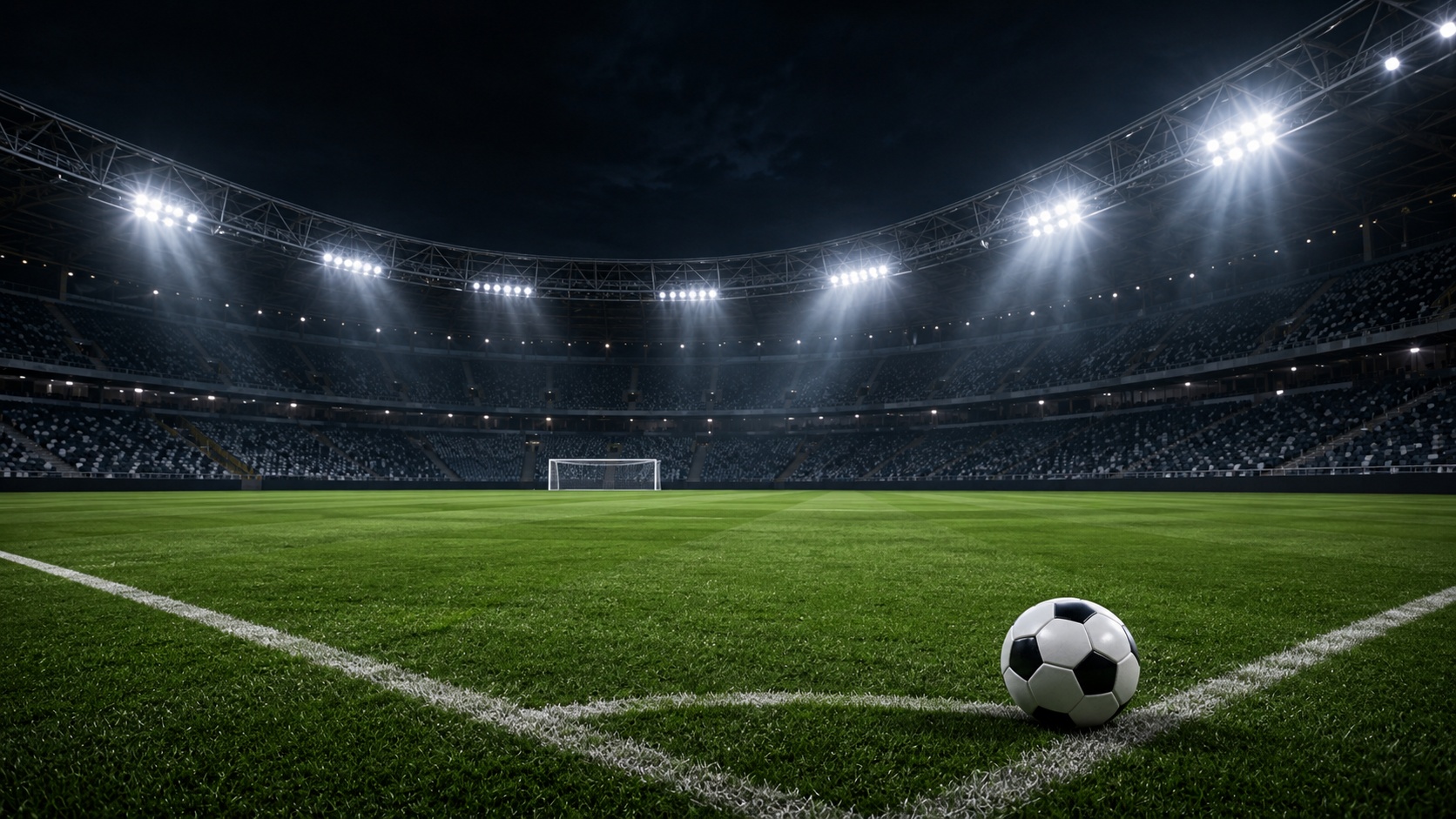 Süper Lig maçları öncesi gece ışıkları altında boş futbol stadyumu görüntüsü