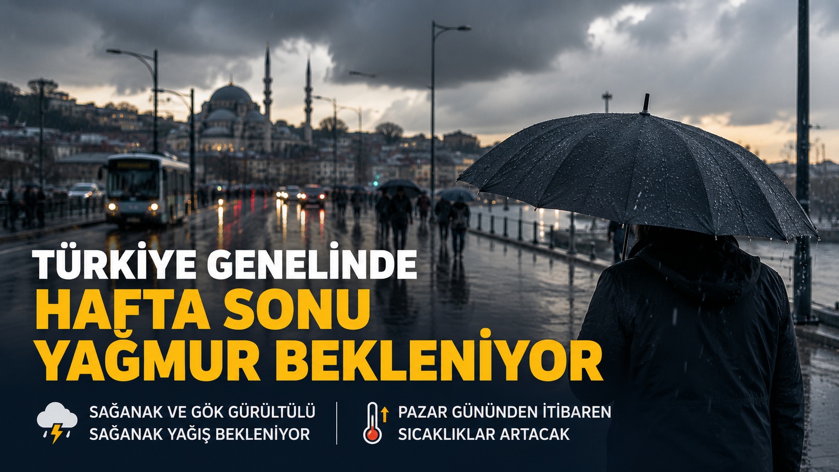 Yağışlı hava altında şehirde çekilmiş hafta sonu yağmur atmosferi görüntüsü