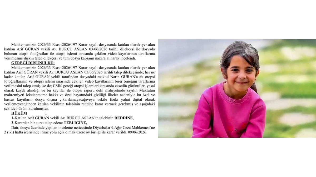 Narin Güran Dosyasında Otopsi Görüntüsü Talebine Ret Kararı